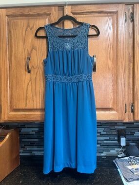 HD in Paris Teal Lace Yoke Midi Dress
